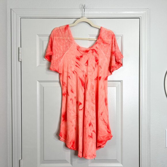 Sakkas Hana Tie Dye Relaxed Fit Embroidery Cap Sleeves Peasant Batik Blouse - Picture 7 of 7